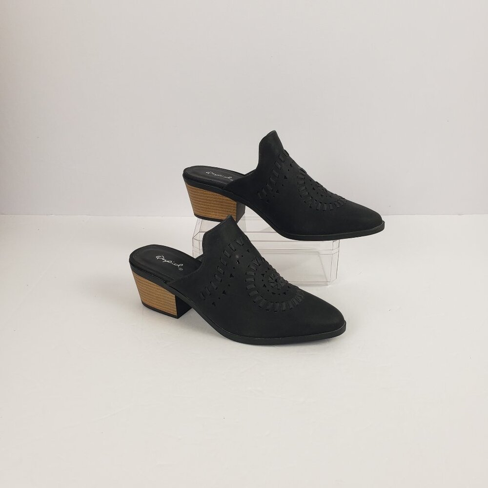 Qupid Sz 7 Soft Black Cutout Design Heel Mule Shoe Slip On Womens